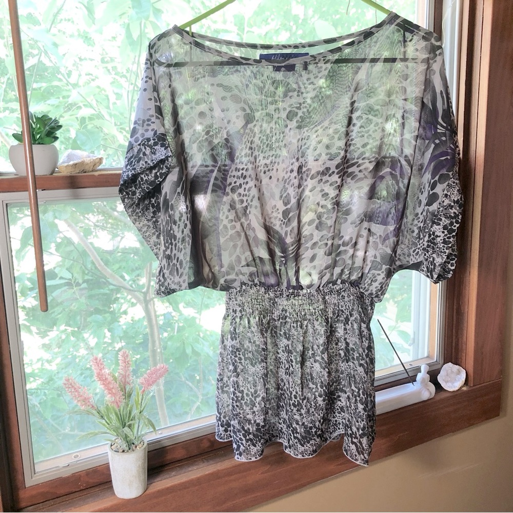 Miley Cyrus & Max Azria Sheer Blouse Top Smocked Waist Women’s Size S Whimsigoth